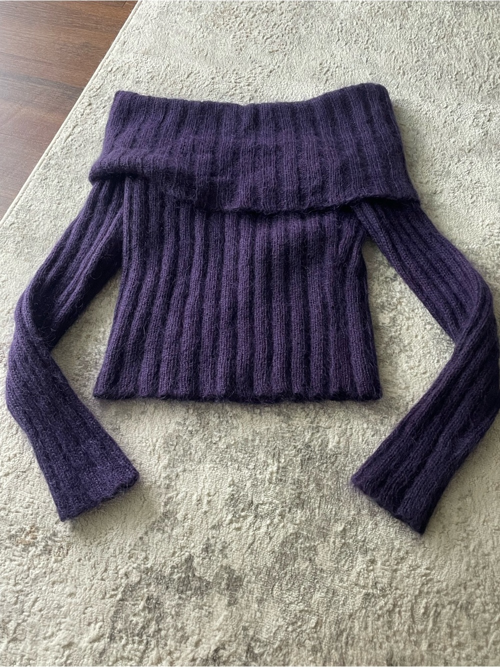 The Limited Deep Purple Off-the-Shoulder Ribbed Sweater